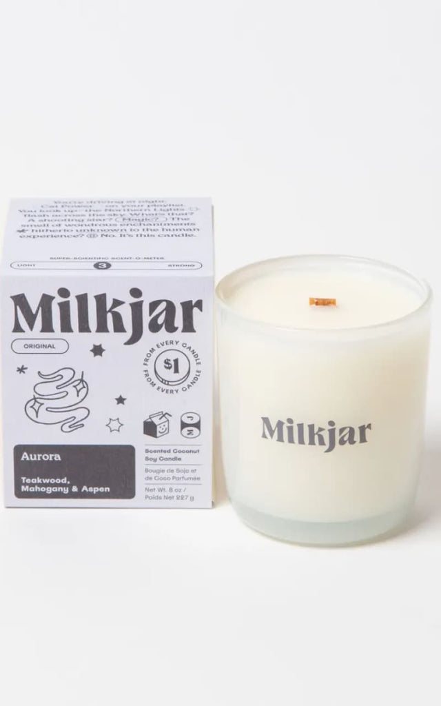 Milk Jar - Coconut Soy Wood Wick Candle in Aurora 8oz -