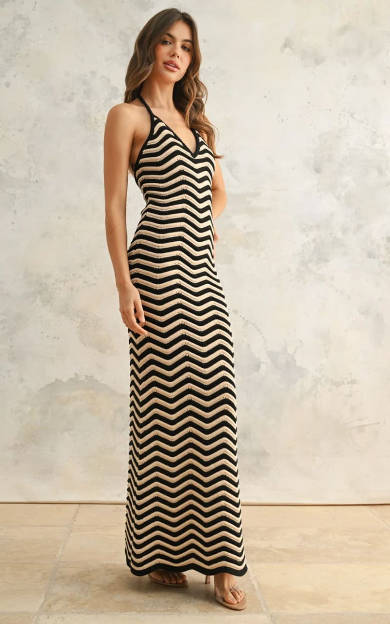 Miou Muse - Color Combo Knitted Maxi Dress - DRESS
