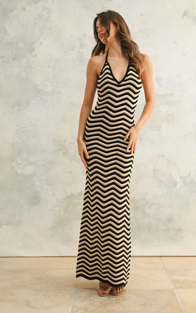 Miou Muse - Color Combo Knitted Maxi Dress - DRESS