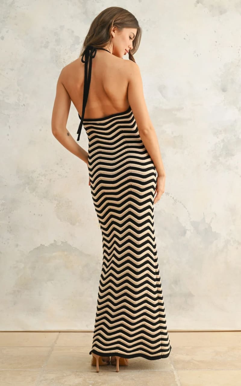 Miou Muse - Color Combo Knitted Maxi Dress - DRESS