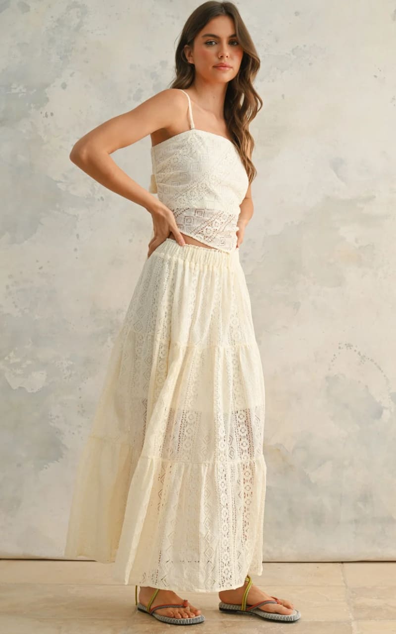 Miou Muse - Crochet Lace Fabric Tube Handkerchief Top
