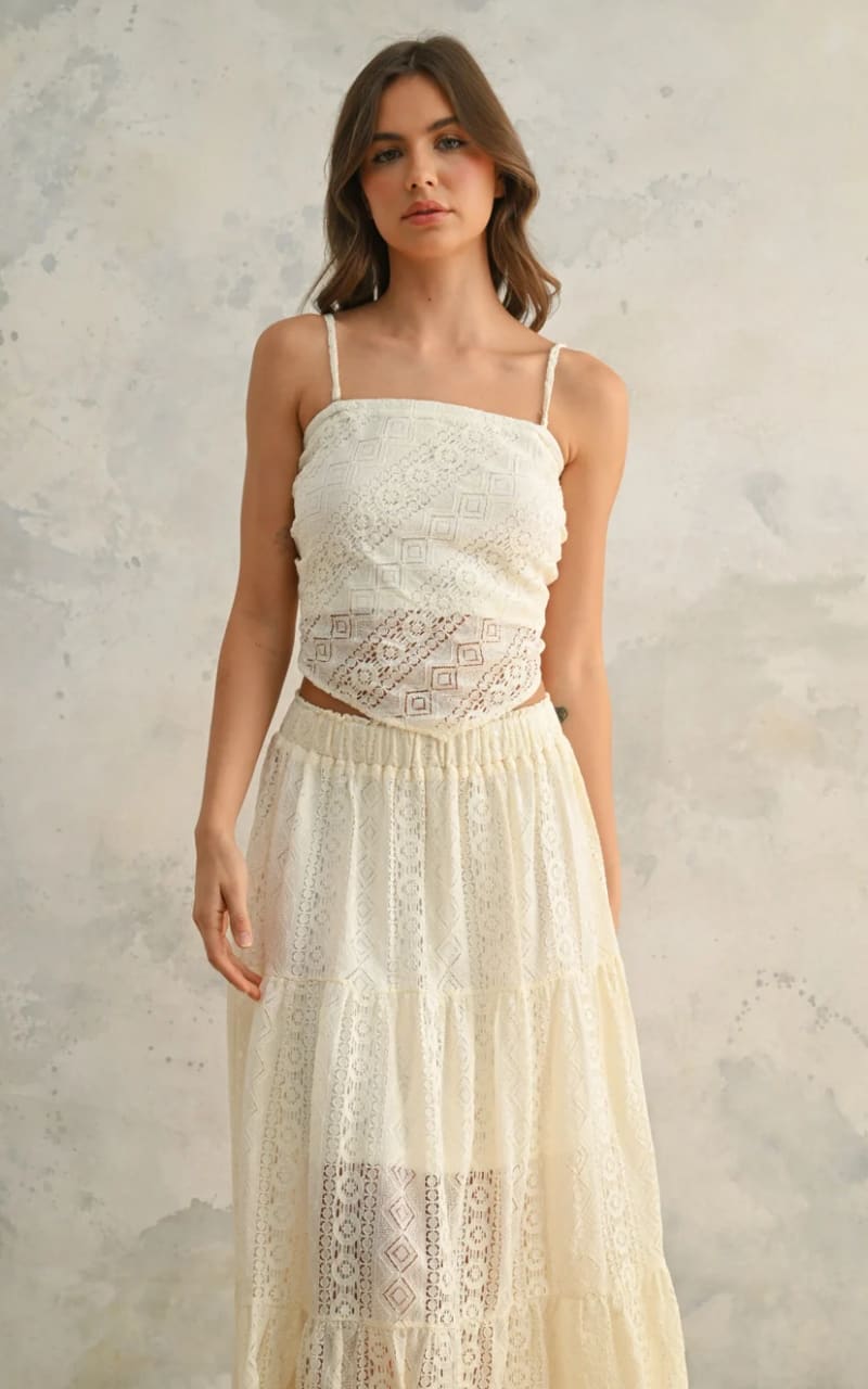 Miou Muse - Crochet Lace Fabric Tube Handkerchief Top