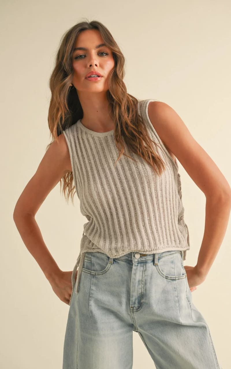 Miou Muse - Light Weight Sleeveless Knitted Top with Ties
