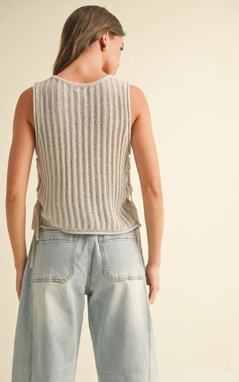 Miou Muse - Light Weight Sleeveless Knitted Top with Ties