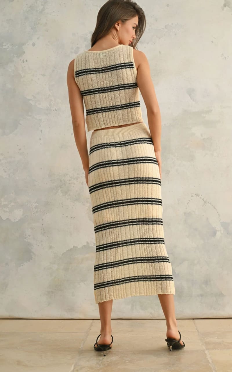 Miou Muse - Striped Buttoned Knitted Vest - Blouses & Tops
