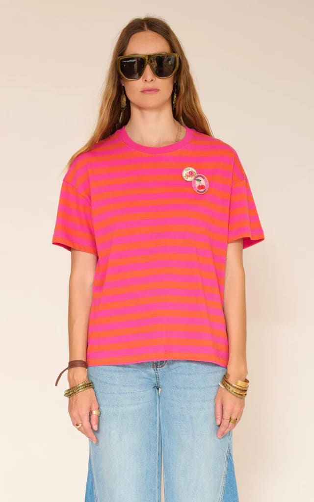 MKT Studio- Tanita Striped T-Shirt in Raspberry - T-SHIRT &