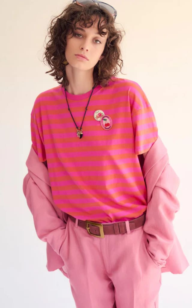MKT Studio- Tanita Striped T-Shirt in Raspberry - T-SHIRT &