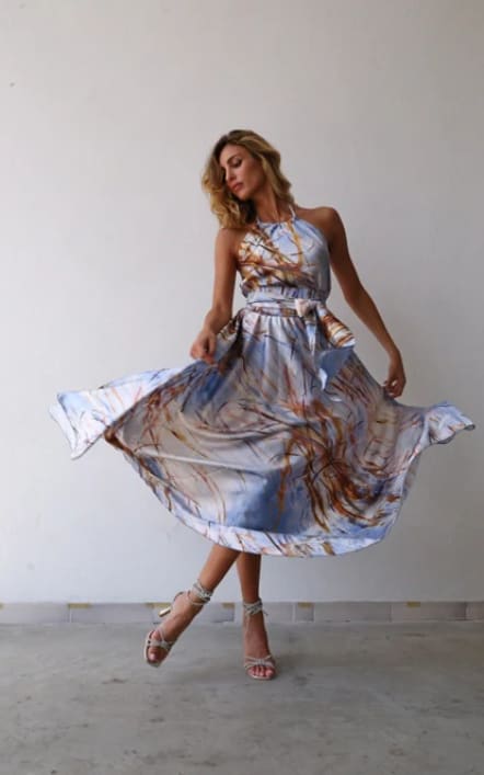 Moqette - Long American Dress In Blue Fantasy - DRESS