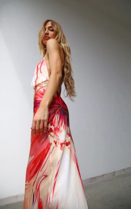 Moqette- Long Halter Dress with Slit