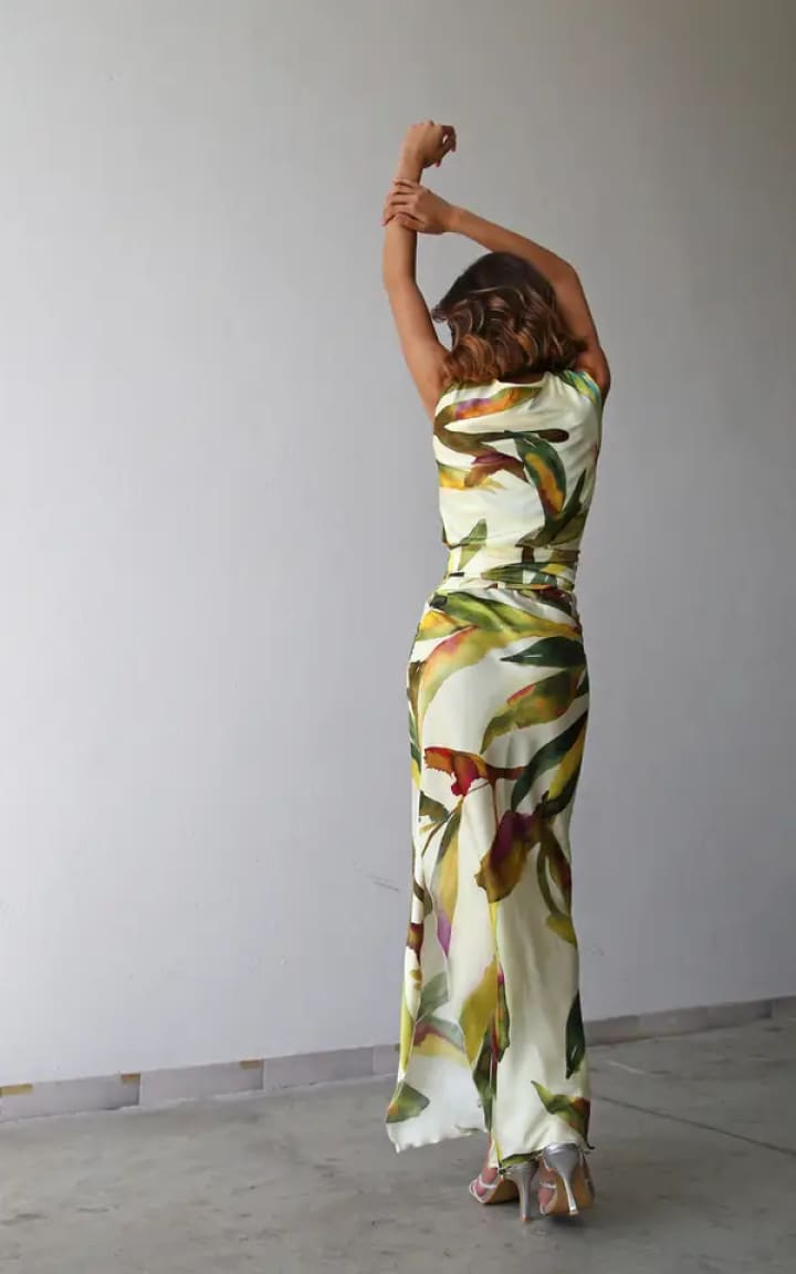 Moqette- Long Leaf Pattern Column Skirt