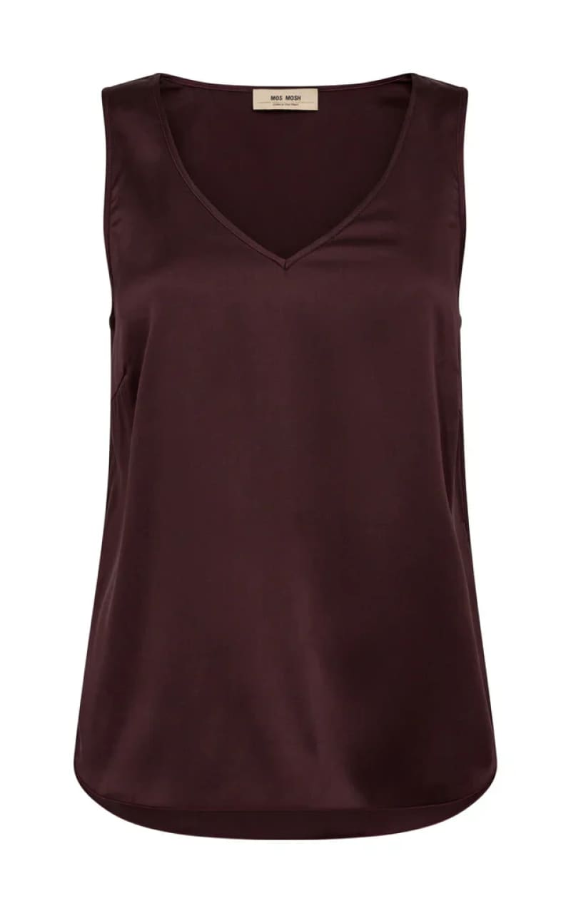 Mosh Mosh- Astrid V-Neck Silk Tank Top in Fudge - Blouses &