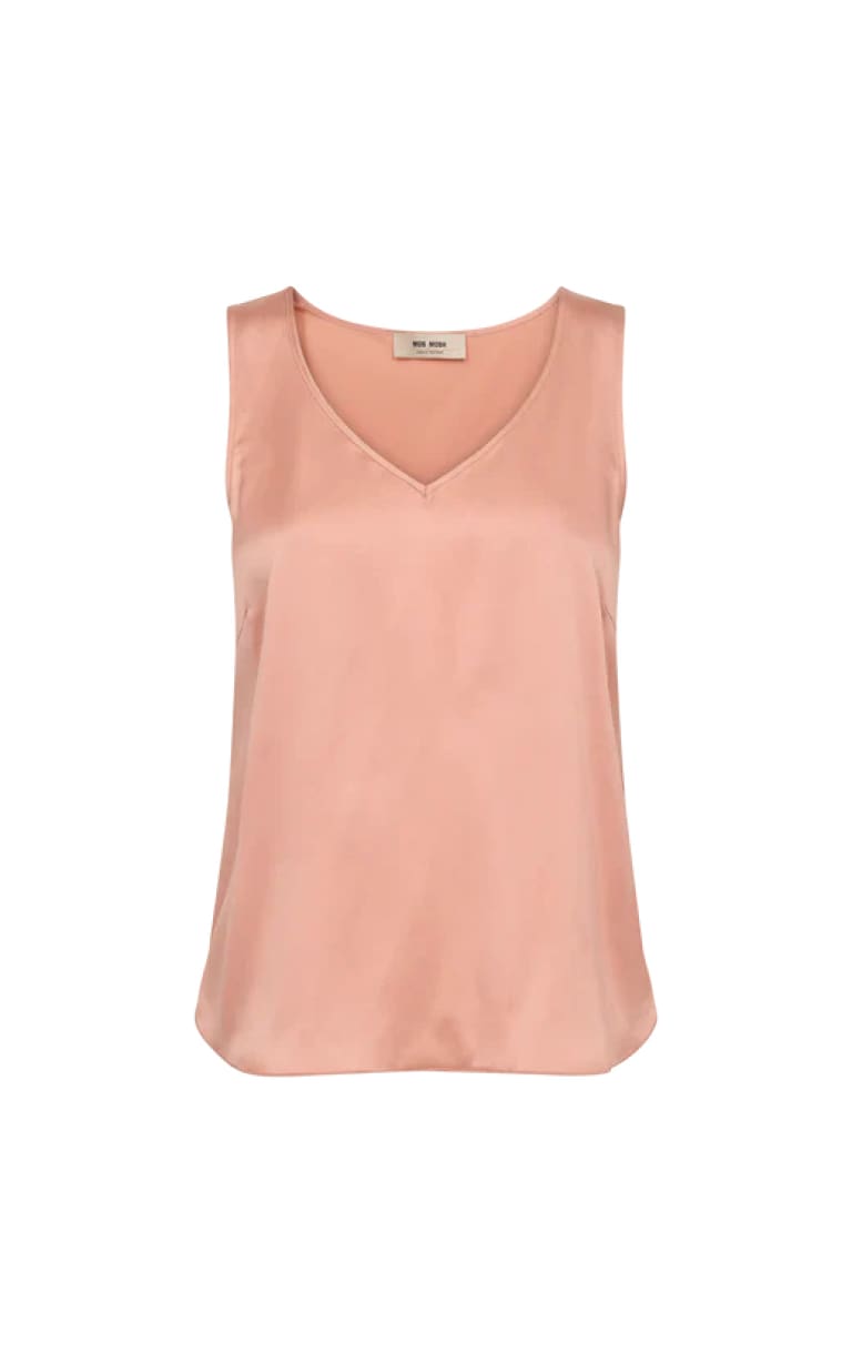 Mos Mosh- Astrid V-Neck Silk Tank Top in Peachy - Blouses &