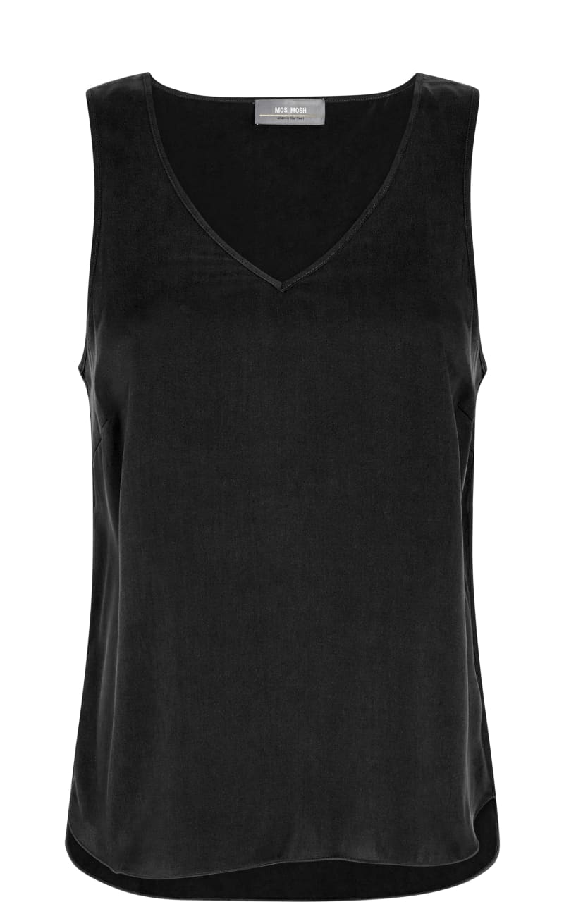 Mos Mosh- Astrid V-Neck Silk Tank Top in Black - Shirts &