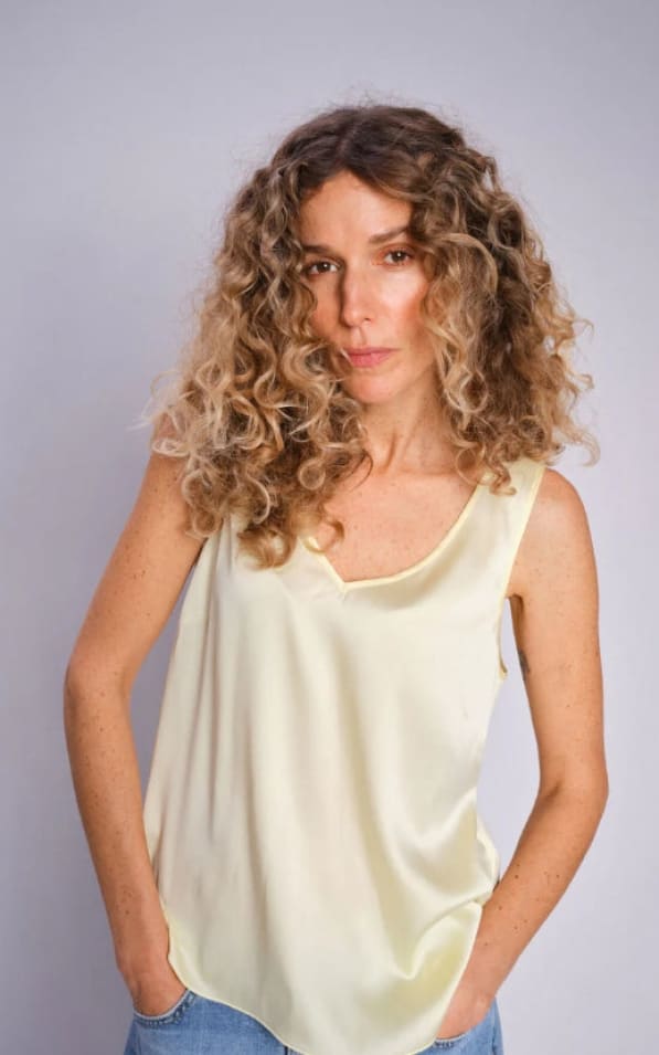 Mos Mosh- Astrid V-Neck Silk Tank Top in French Vanilla