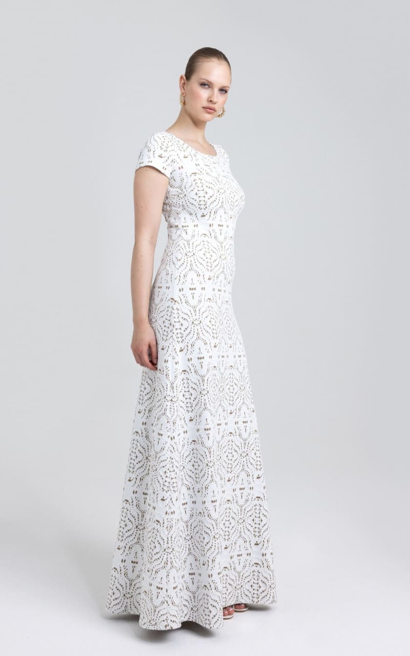 Nadya Toto- Anais Long Lace Jacquard Dress in White Nude | floc boutique Nadya Toto- Anais Long Lace Jacquard Dress in White Nude | floc boutique