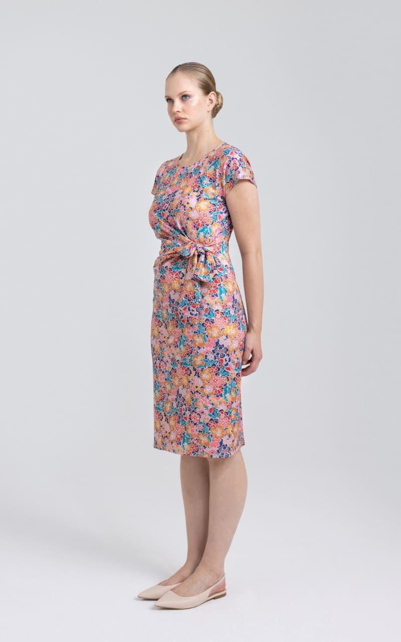 Nadya Toto- Carmen Side Tie Print Dress in Orange - DRESS