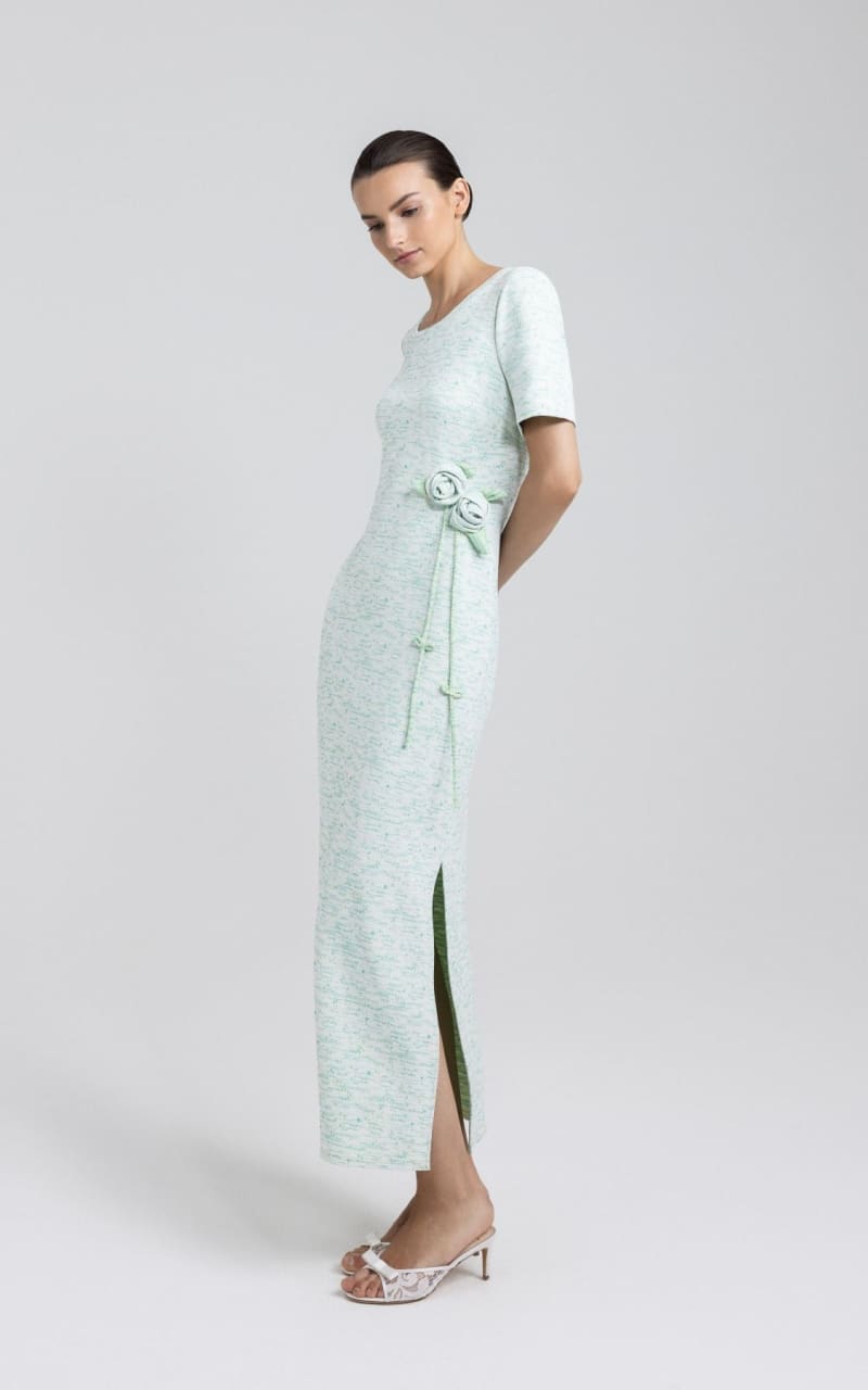 Nadya Toto- Emma Long Jacquard Dress in Green - DRESS