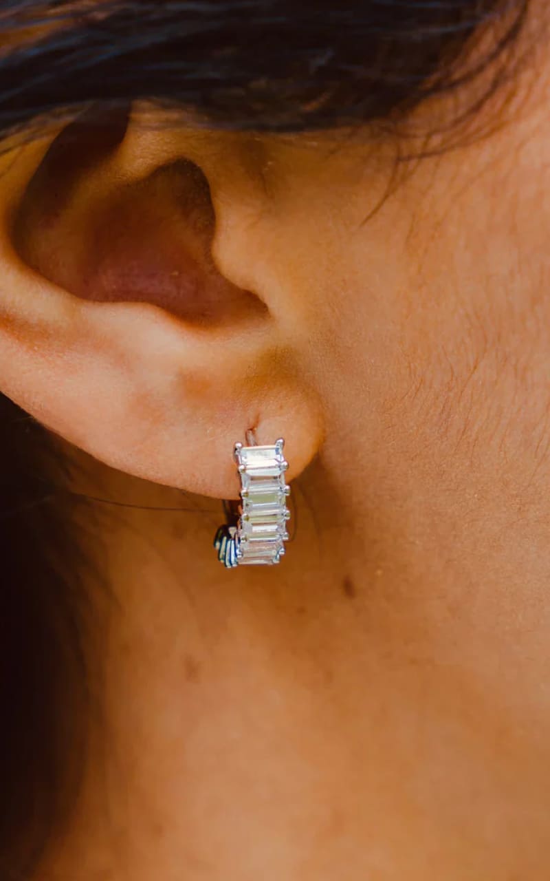 Namaste- Liya Rectangle Stones Huggies in Silver - jewelry