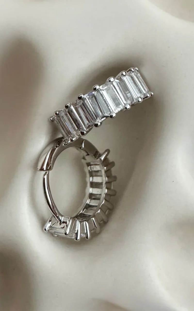 Namaste- Liya Rectangle Stones Huggies in Silver - jewelry