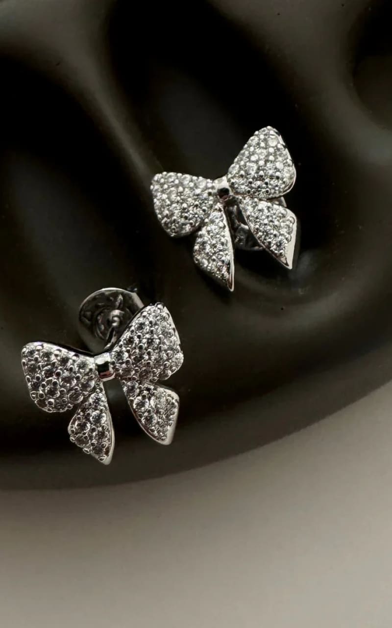 Namaste- Pave Bow Silver Studs - jewelry