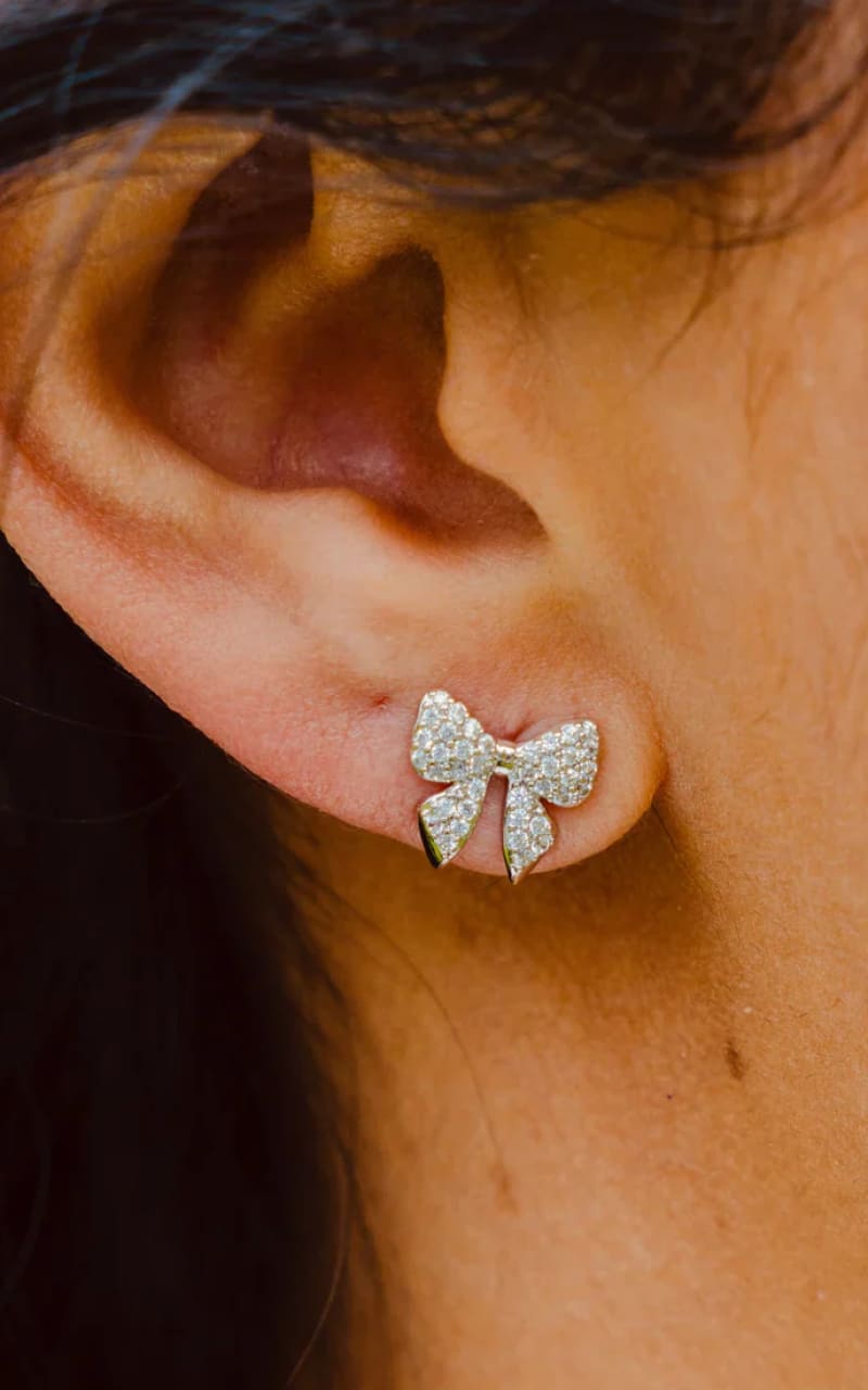 Namaste- Pave Bow Silver Studs - jewelry