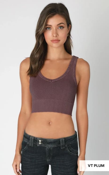 Niki Biki- Vintage Reversible Herringbone Crop Top - Plum