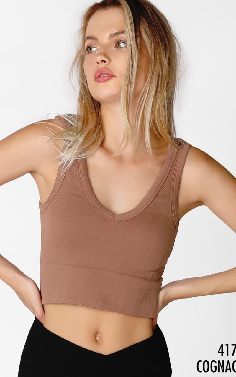 Niki Biki - Reversible Herringbone Croped Tank - Cognac