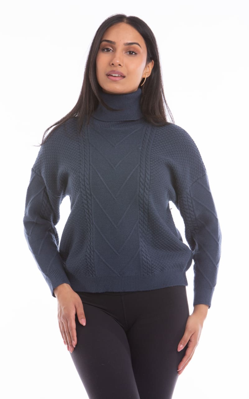 Nu Luxe- Cable Turtleneck Sweater - SWEATER & SWEATSHIRT