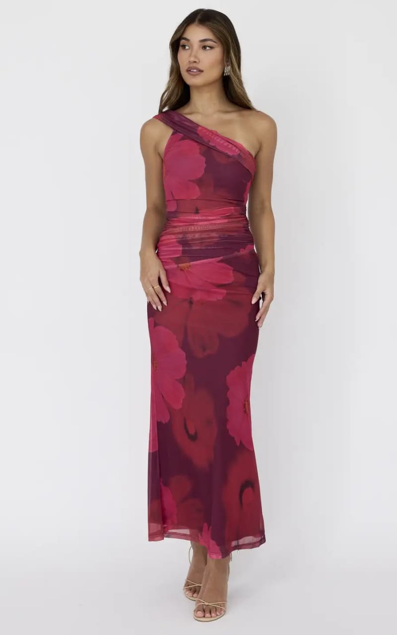 One and Only Collective Shoulder Floral Maxi Dress in Pink