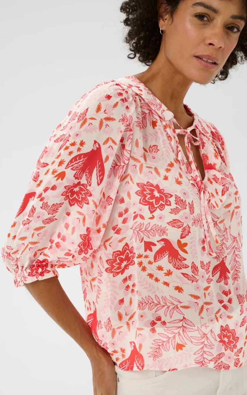 Part Two- Alvia Blouse in Poppy Red Bird - Blouses & Tops