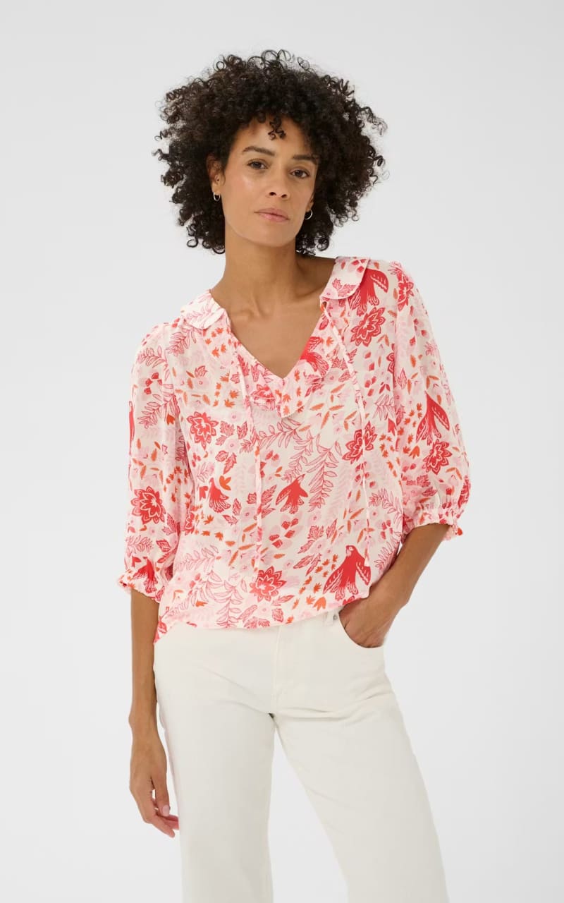 Part Two- Alvia Blouse in Poppy Red Bird - Blouses & Tops