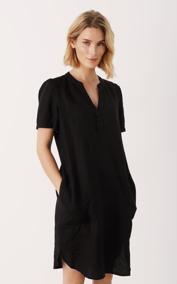 Part Two- Aminase Linen Dress - Black / 32