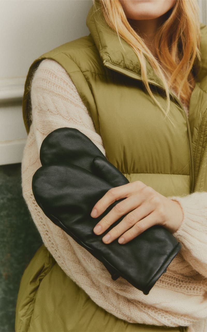 Part Two- Fiori Leather Mittens - Black / 7 - Cold Weather