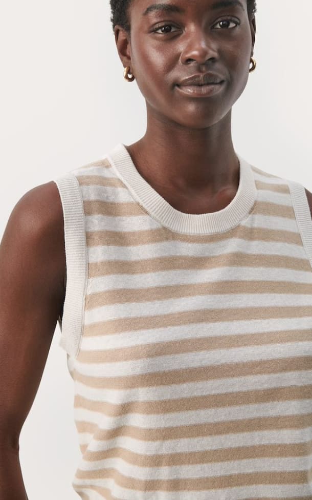 Part Two- Gunette Stripe Knit Tank Top - Beige - Shirts &