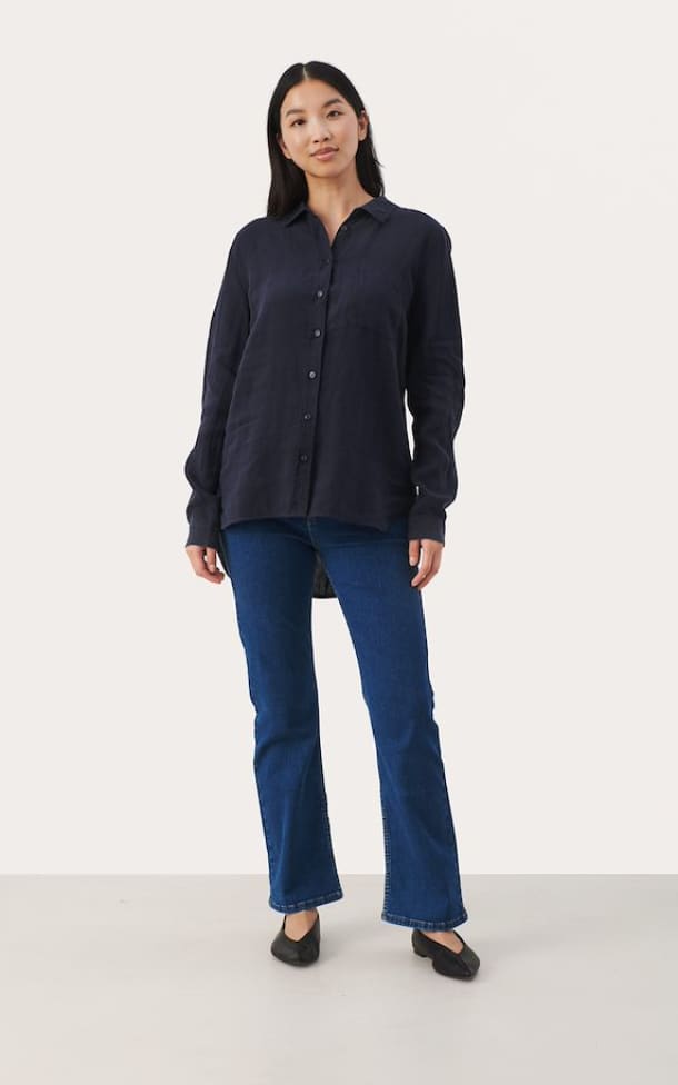 Part Two- Kivas Linen Shirt in Night Sky Navy - Shirts &