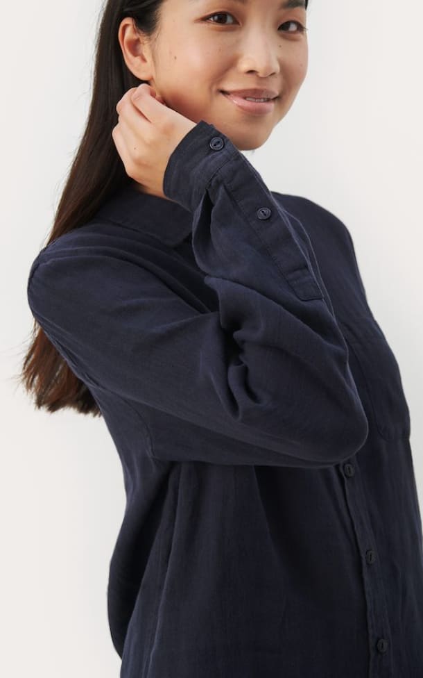 Part Two- Kivas Linen Shirt in Night Sky Navy - Shirts &