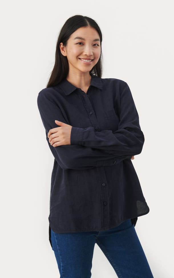 Part Two- Kivas Linen Shirt in Night Sky Navy - Shirts &