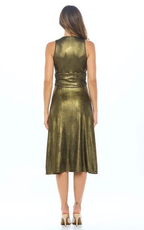 Renee C.- Metallic Solid Deep V Neck Dress