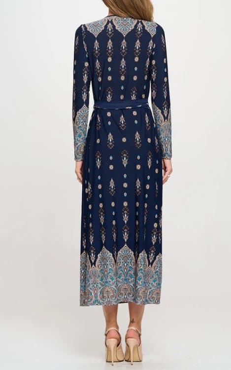 Renee C- Printed V Neck Jersey Wrap Maxi - Dress