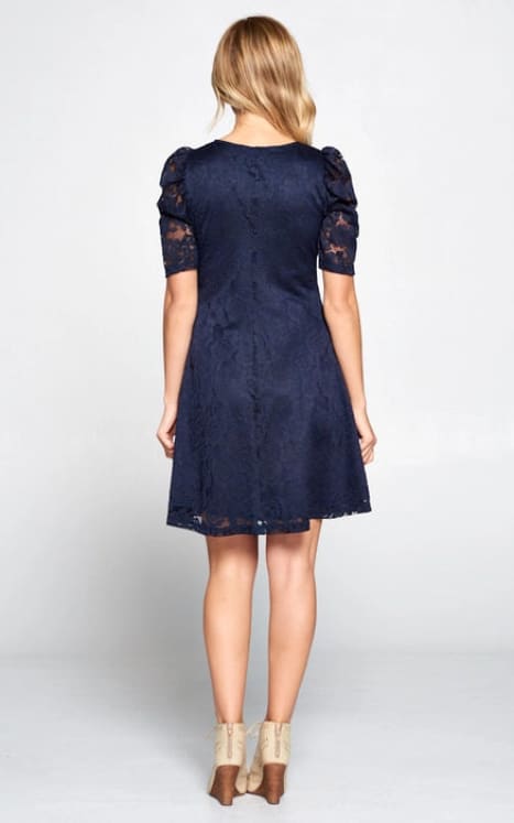 Renee C- Lace Dress with Puff Sleeve - dress