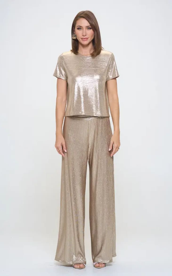 Renee C- Metallic Textured Short Sleeve Top - Shirts & Tops