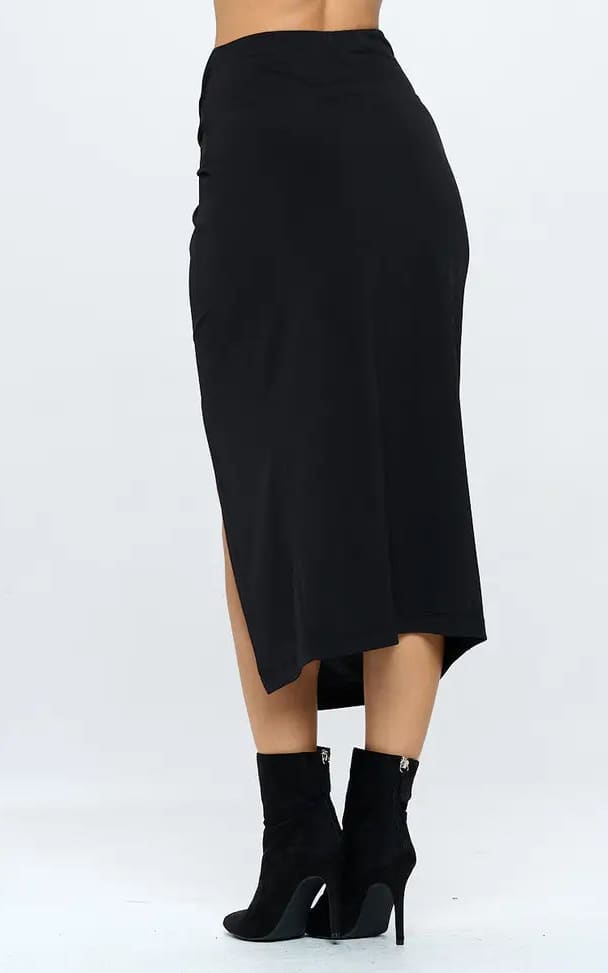 Renee C- Midi Skirt with Front Knot and Slit