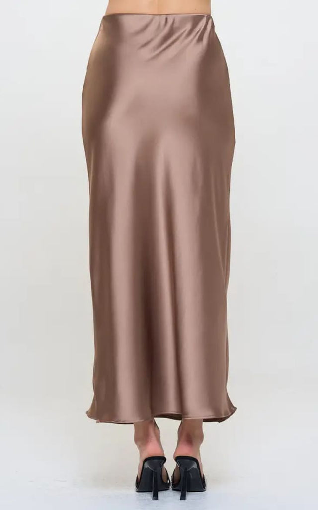 Renee C- Satin Maxi Skirt in Dune
