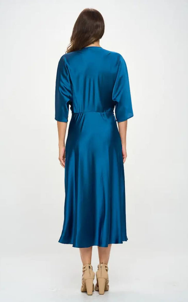 Renee C- Satin Stretch Twist Front Dress - dress