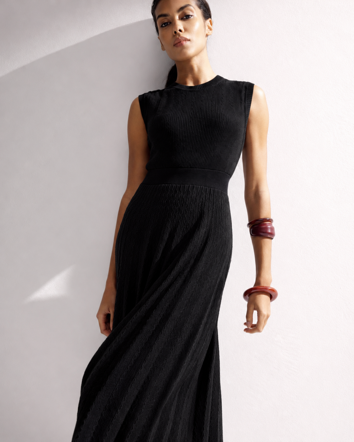 25 UNION- Estel Knitted Midi Dress in Black