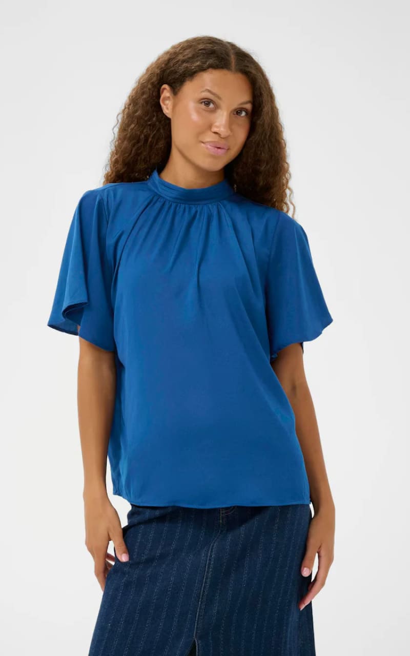 Saint Tropez- Aileen Flared Blouse in Navy Peony - Blouses