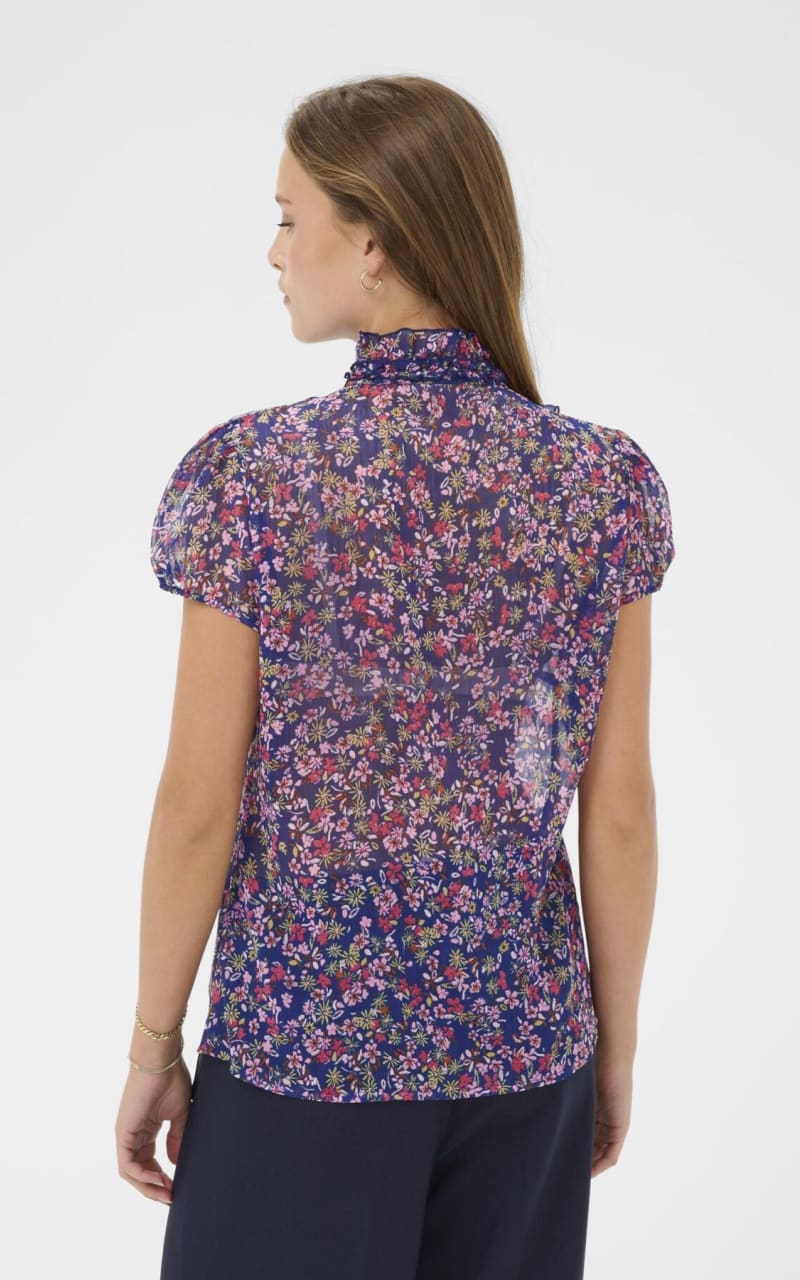 Saint Tropez- Lilja Crinkle Blouse in Navy Peony Bloom