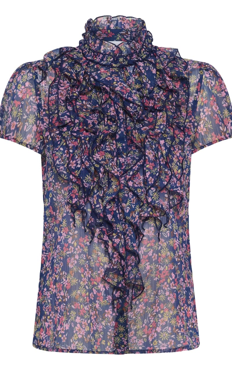 Saint Tropez- Lilja Crinkle Blouse in Navy Peony Bloom