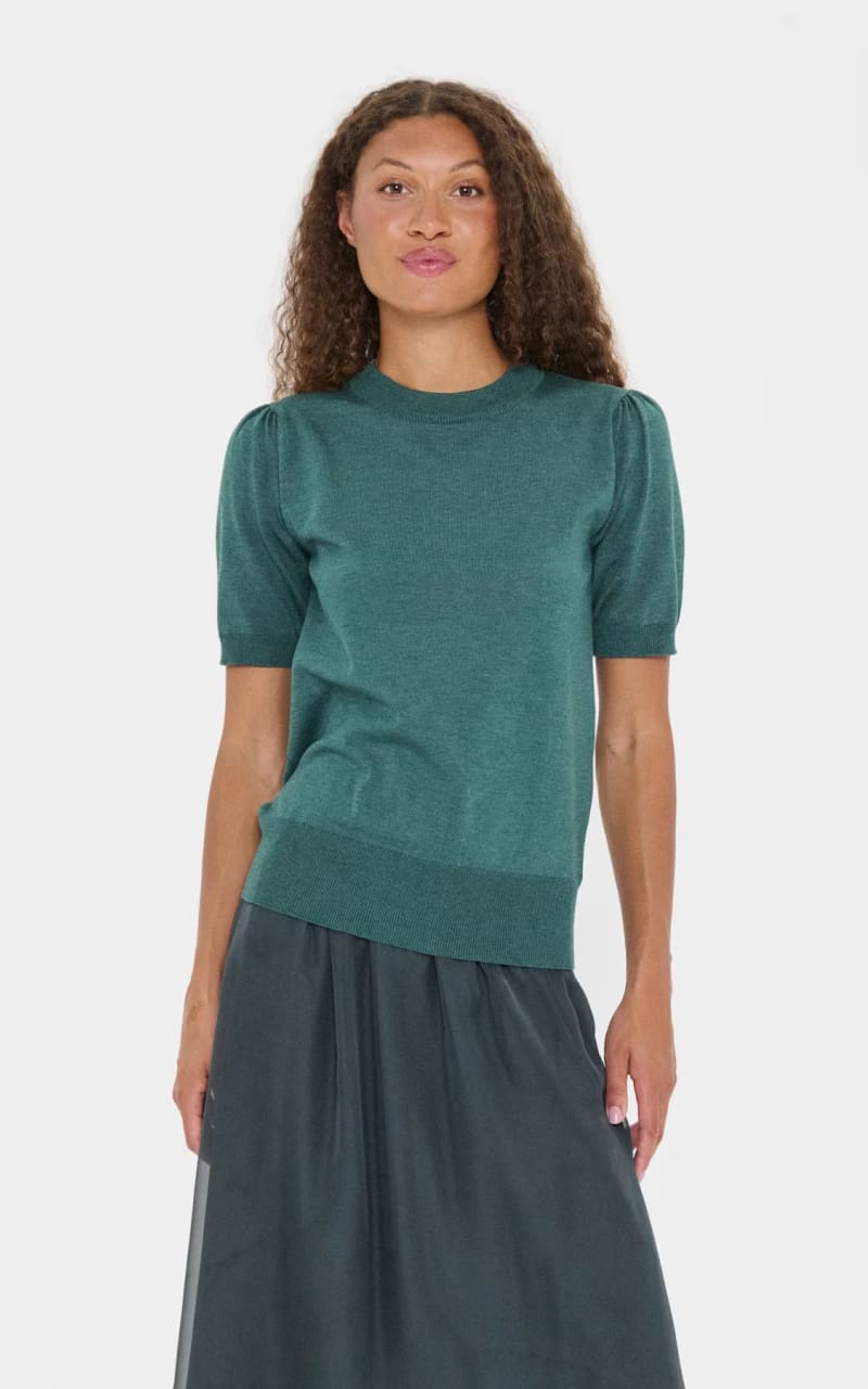 Saint Tropez- Mila Short Sleeve Sweater in June Bug Melange