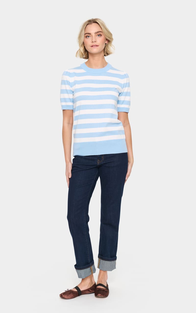 Saint Tropez- Mila Short Sleeve Block Stripe Pullover